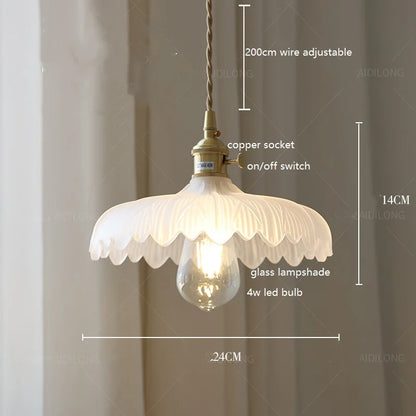 DecorBites™ Green Glass LED Pendant Lamp with Copper Wood Handle for Modern Nordic Home Decor