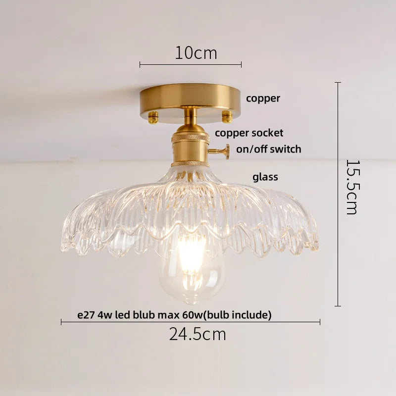 DecorBites™ Glass LED Ceiling Light for Living Room, Modern Copper Canopy, Nordic Style Fixtures