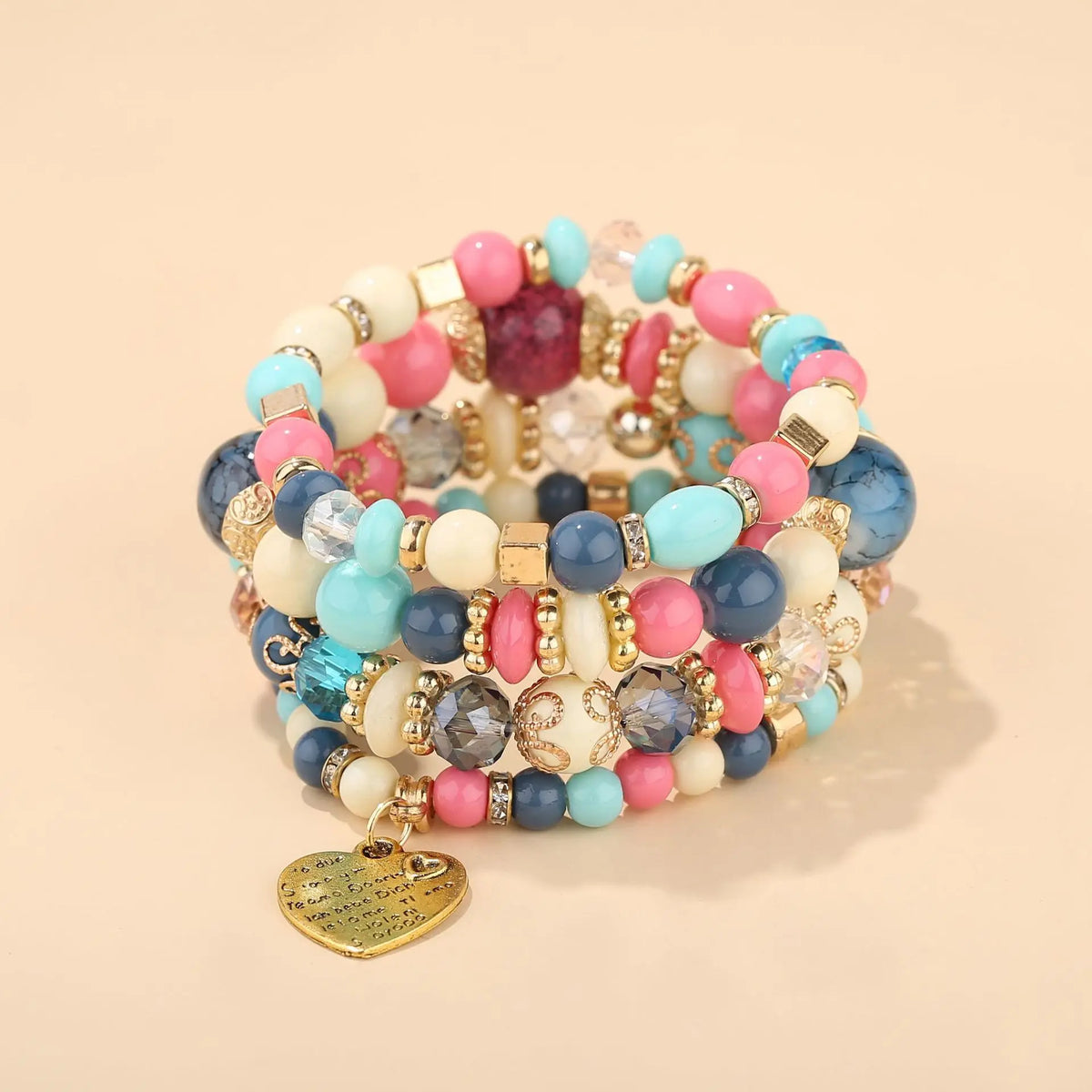 4pcs Boho Crystal Beads Chain Bracelet Set for Women Vintage Heart