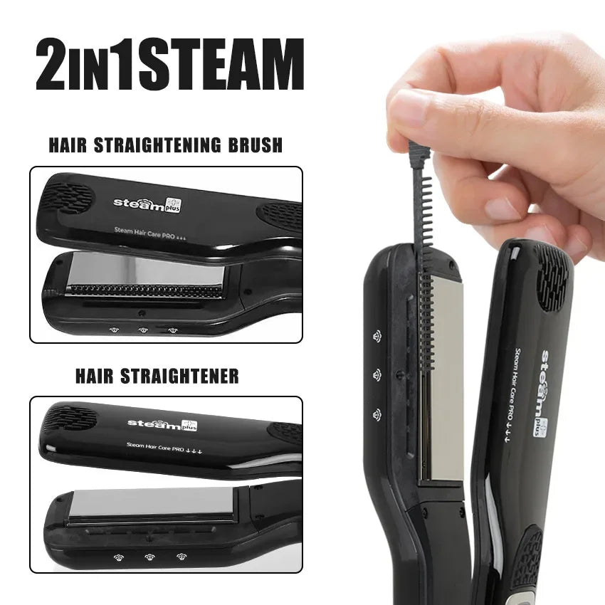 Wide Plate Steam Hair Straightener Temperature Controlled Perm