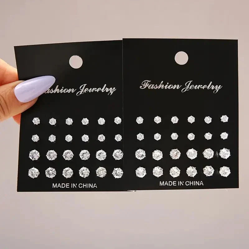 12/24/36 Pairs Shiny Zircon Stud Earrings Set Daily Versatile Chic