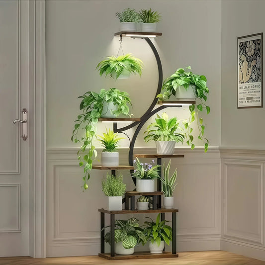 8-Tier Indoor Plant Stand with Grow Lights Multi-Functional Flower Rack for Multiple Plants 2-Tier Metal Stand Irregular Design for Patio Living Room Study Bedroom Gift for Plant Lovers