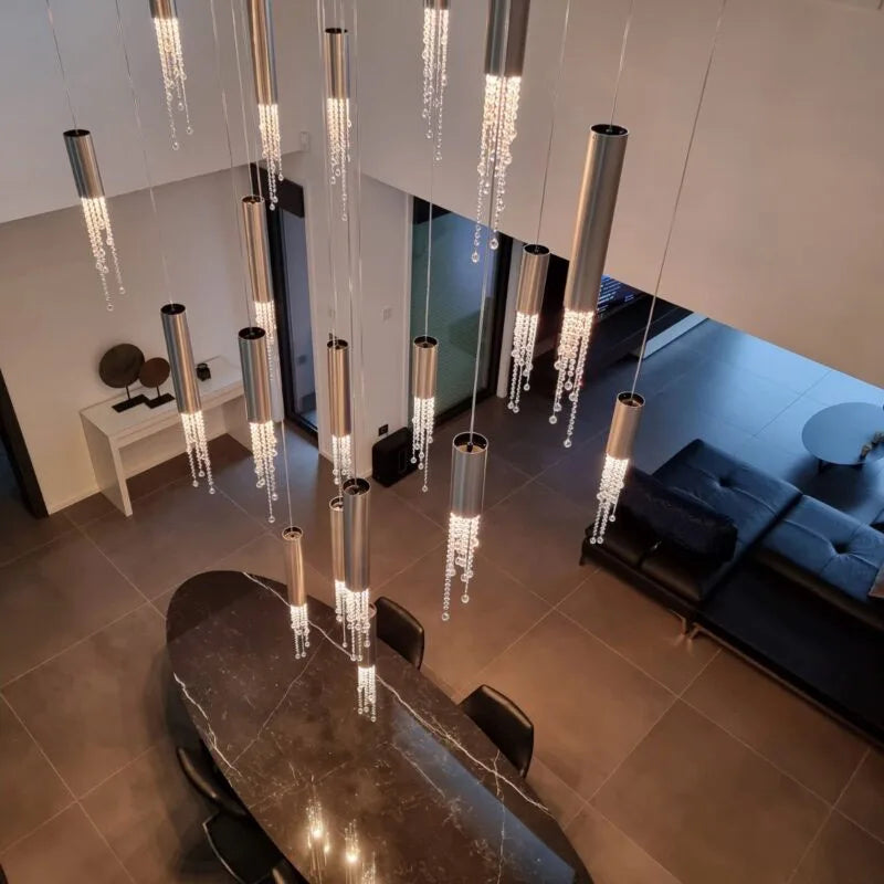 DecorBites™ Large Crystal LED Staircase Chandelier for Modern Living Room Hall Loft