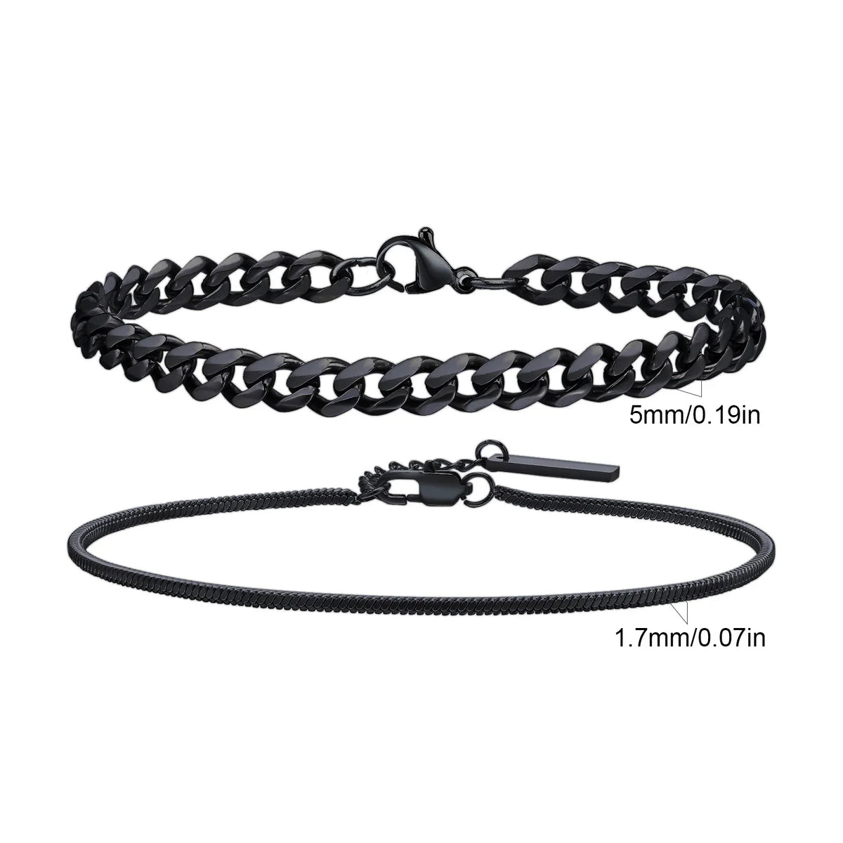 2pcs Men's Chain Bracelets, Stainless Steel Silver Gold Black Color