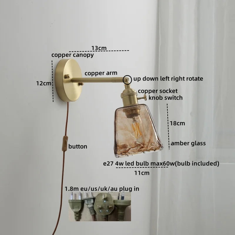 DecorBites™ Glass Copper LED Wall Lamp Sconce for Corridor Bedroom Living Room