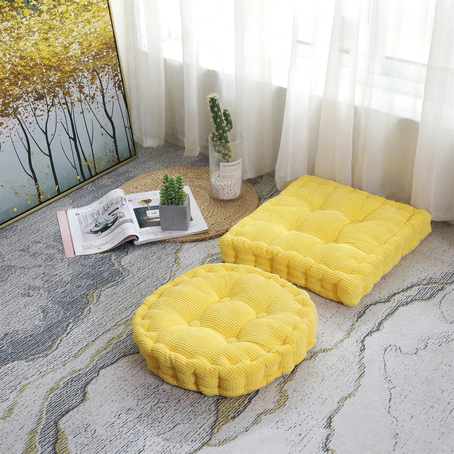 DecorBites™ Japanese Tatami Mat Seat Cushion Floor Pillow for Meditation Poufs