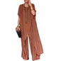 Women Two Piece Sets Pant Set Irregularity Round Neck Full Sleeve Tops Shirt Solid Splice Casual Loose Wide Leg Long Pants