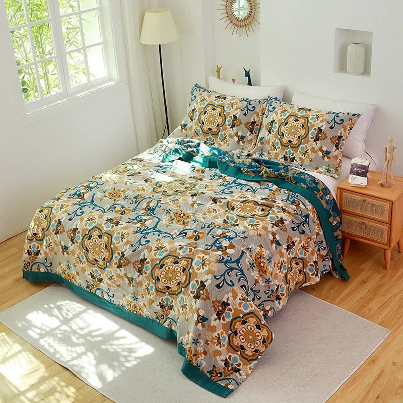DecorBites™ Japanese Cotton Gauze Flower Blanket: Soft and Breathable Summer Throw