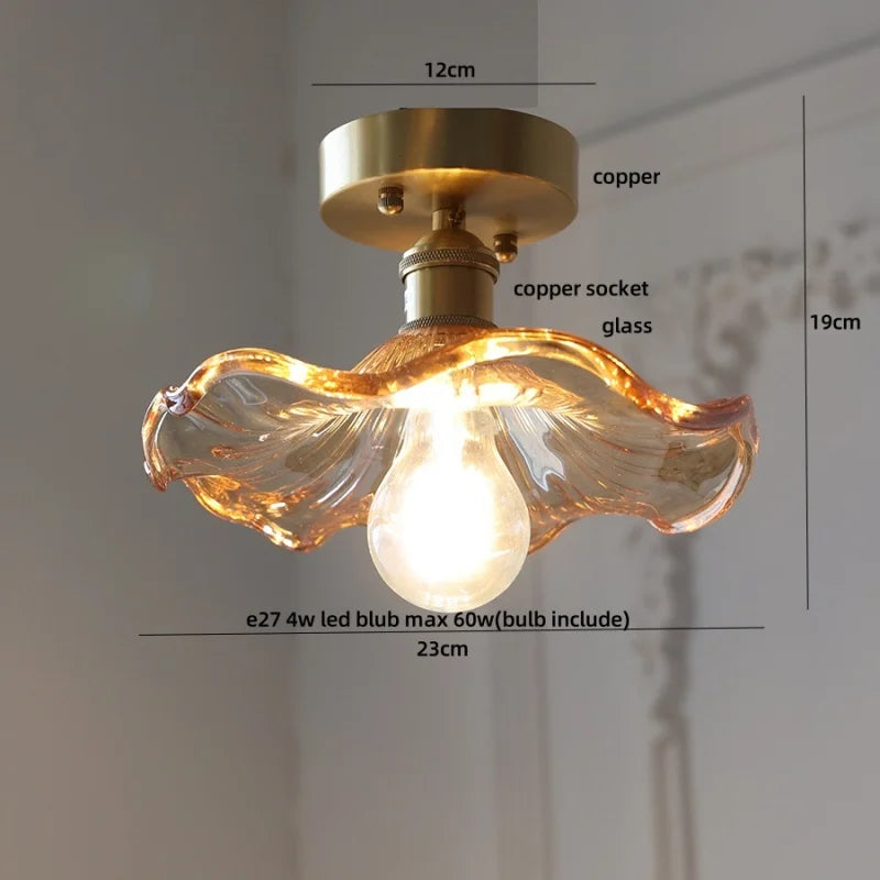 DecorBites™ Green Flower Glass Copper Ceiling Light - Nordic Modern LED, Living Room Bedroom Hallway Fixtures
