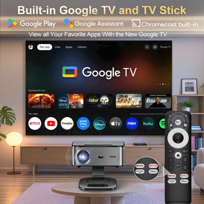 XIWBSY 2026 Portable 4K UHD Projector 42000Lumens Movie Google TV Projector BT5.4 WiFi6 Android TV 14.0 Smart Home Projector