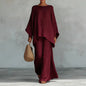 Women's Elegant Loose Round Neck Top Wide Leg Pants Set Casual Simple Long Sleeve Solid Color Two-Piece Set