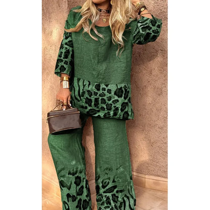 New Summer Leopard Print Two Piece Set Women Fashion Casual Loose
