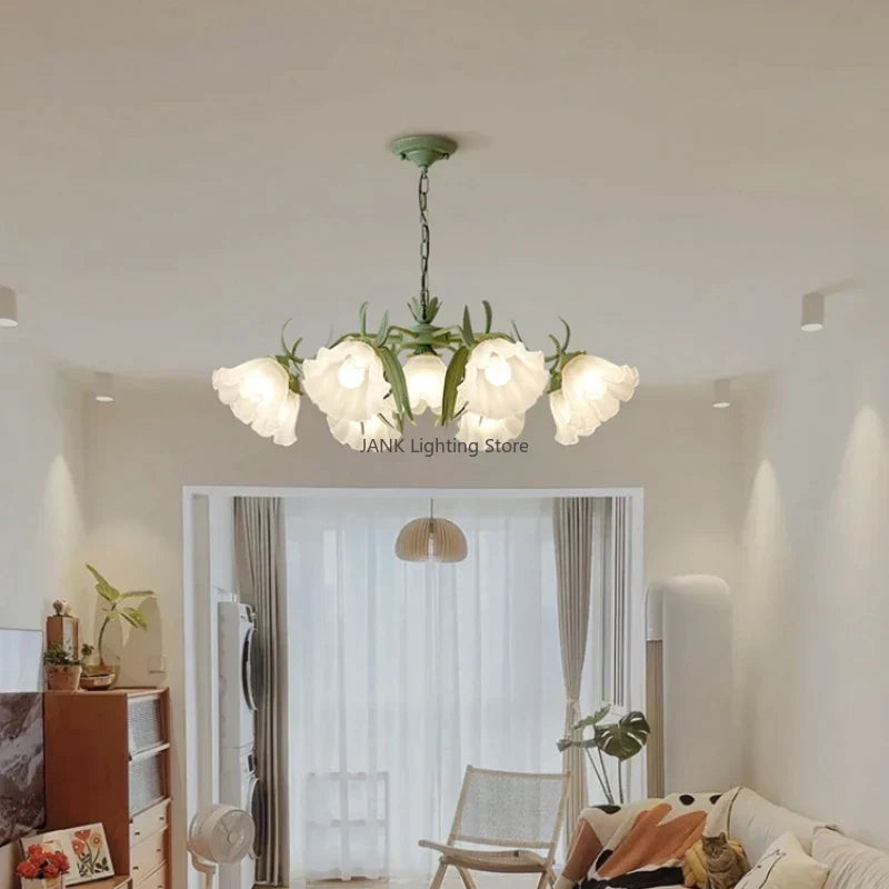 DecorBites™ Green Flower Ceiling Chandelier: Elegant Iron Art Pendant Lamp for Living Room, Bedroom, Villa