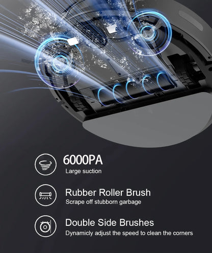 Robot Vacuum Cleaner Combo Mop,6000PA Suction Robotic,WiFi/Voice Control,Auto-Recharge,Pet Hair For Home Vacuum Cleaning Robotic