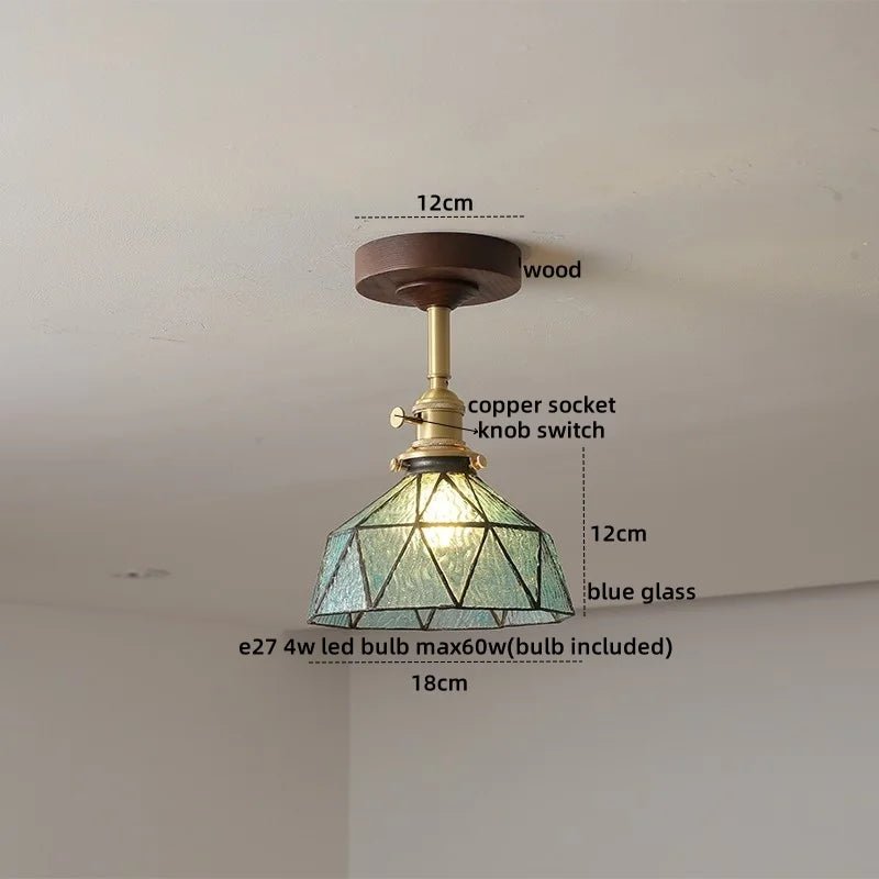 DecorBites™ Green Glass LED Ceiling Lights: Modern Copper Wood Indoor Lamp