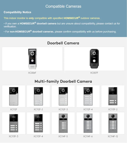 (Not Standalone) HOMSECUR Indoor Monitor V7022A-AHD-WIFI for XSL Video Door Phone Intercom Doorbell