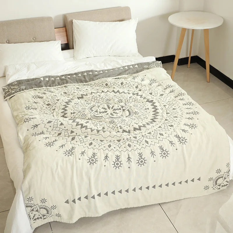 DecorBites™ Japanese Cotton Single Bedspread with Pillow Towel - Floral Birds Design