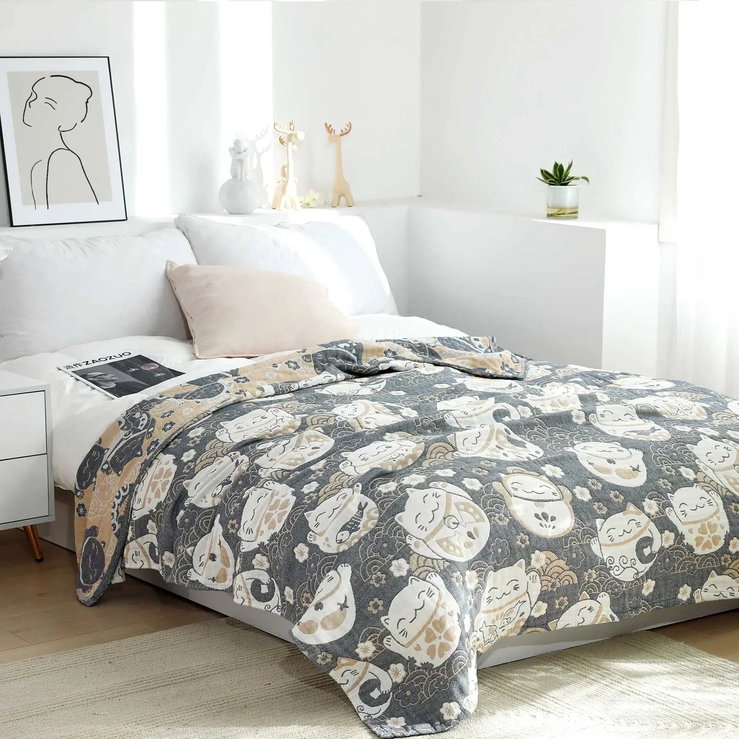 DecorBites™ Japanese Cotton Gauze Flower Blanket: Soft and Breathable Summer Throw