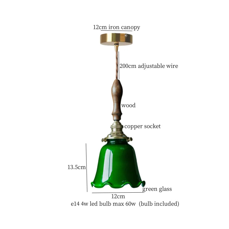 DecorBites™ Green Glass LED Pendant Light for Home Decor and Cafe Lighting