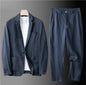 Cotton Linen Men's 2‑Piece Suit Lightweight Slim Fit Breathable Casual Suit Set for Office Wedding Sun Protection