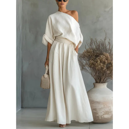 Spring/summer Korean Casual Pleated Half-Sleeve Shirt Wide-Leg Pants