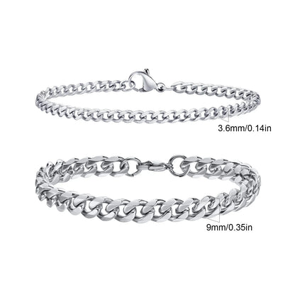2pcs Men's Chain Bracelets, Stainless Steel Silver Gold Black Color