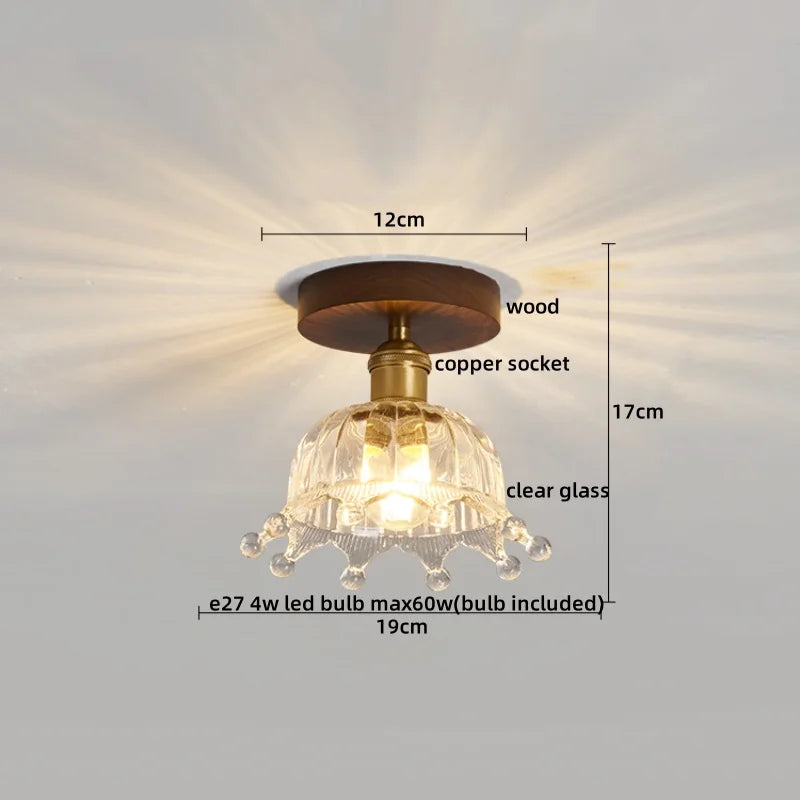 DecorBites™ Green Glass LED Ceiling Lamp Nordic Wood Copper Ceiling Lights