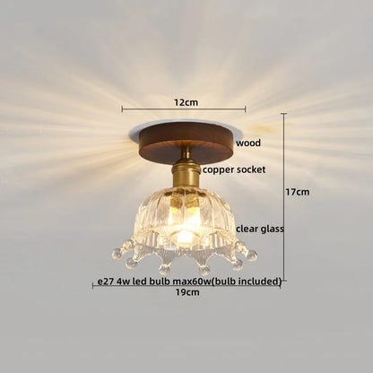 DecorBites™ Green Glass LED Ceiling Lamp Nordic Wood Copper Ceiling Lights