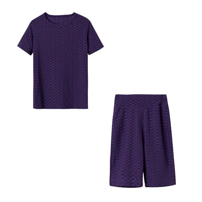 New Summer Round-Neck Solid Color Short-Sleeved Two-Piece Yoga Shorts