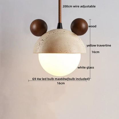 DecorBites™ Japanese Style LED Pendant Lights Wood Canopy Cement Lampshade