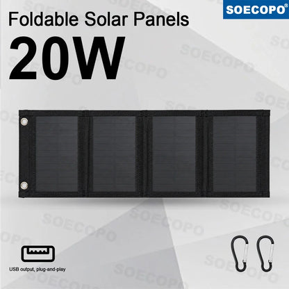 Portable 20W Foldable Solar Panel USB Charger Lightweight Solar Power Bank Charger for Backpacking Camping Outdoor Activities
