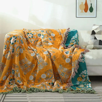 DecorBites™ Japanese Cotton Throw Blanket - Double Sided Sofa Cover & Bedspread