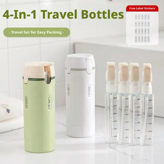 Portable 4 In 1 Travel Dispenser Leak Proof Refillable Bottles Toiletry Container for Shampoo Conditioner Body Wash Lotion