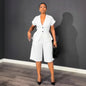 Two Pieces Women Pant Sets Solid Matching Sets Button V Neck Short Sleeves Coat Empire Waist Knee Length Pants Loose 2026 Autumn