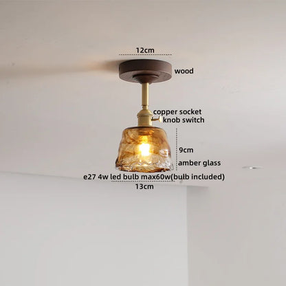 DecorBites™ Green Glass LED Ceiling Lights: Modern Copper Wood Indoor Lamp