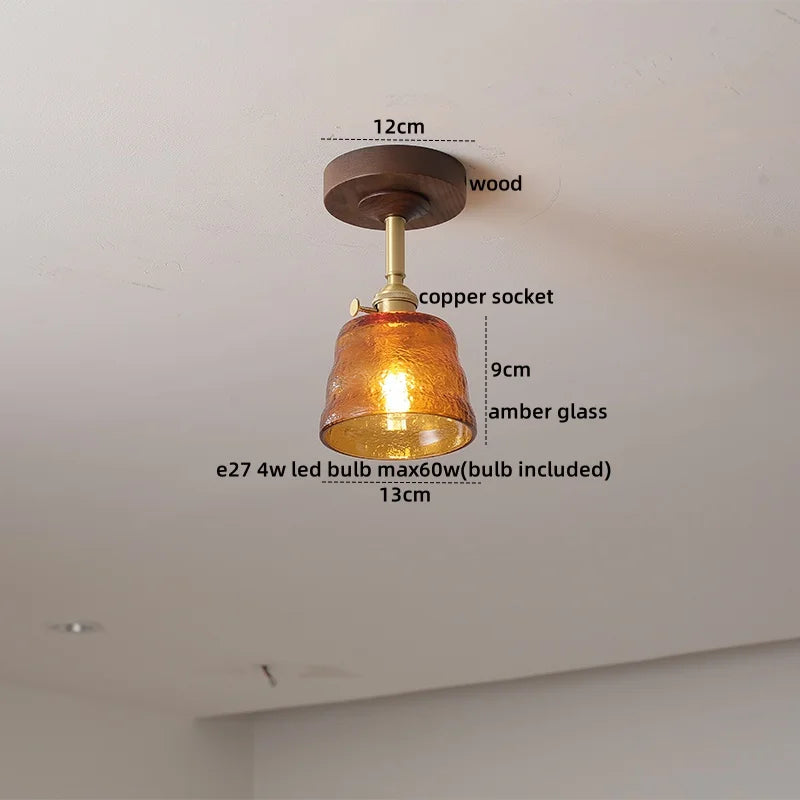 DecorBites™ Green Glass LED Ceiling Lights: Modern Copper Wood Indoor Lamp