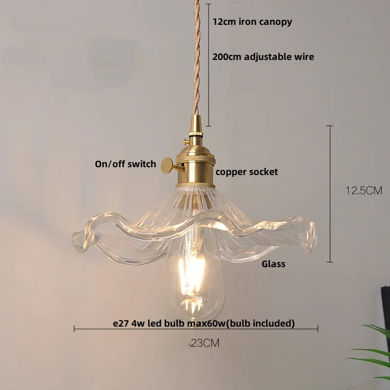 DecorBites™ Green Flower Glass Pendant Light for Kitchen Bar Restaurant, Modern Wire Adjustable Hanging Lamp