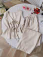 Summer Two Piece Set Women Striped V Neck Lace Up Sleeveless Blouse