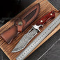 A Large Damascus Handmade Forged Knife - Fixed Blade, Wooden Handle