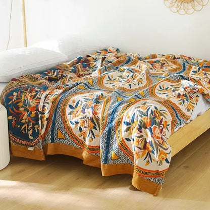 DecorBites™ Japanese Cotton Gauze Flower Blanket: Soft and Breathable Summer Throw
