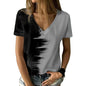 New women's V-neck T-shirt, black and white, suitable for document subscribers, 3D printing, vacation