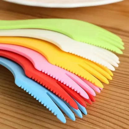 DecorBites™ Kids 3-In-1 Plastic Spork Set for Traveling, Camping, and Picnics