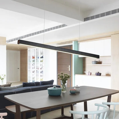 DecorBites™ LED Linear Pendant Light - White Black Wood Finish - Long Hanging Office Fixture