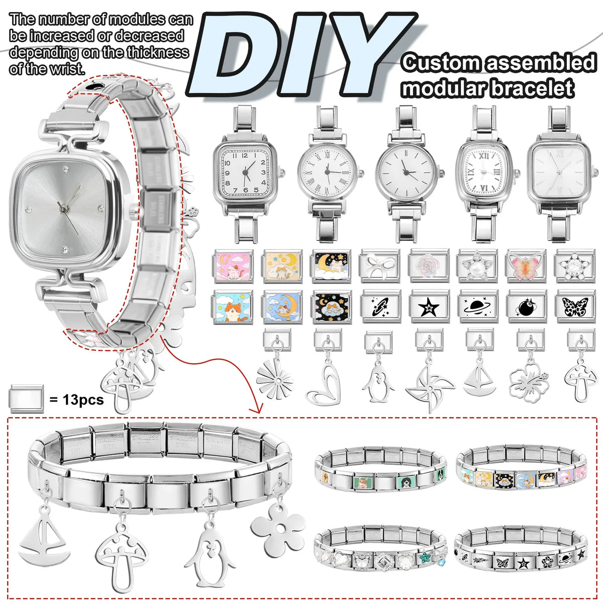 1PC 's Stainless Steel Round Simple Watch Bracelet Bangle for Friend