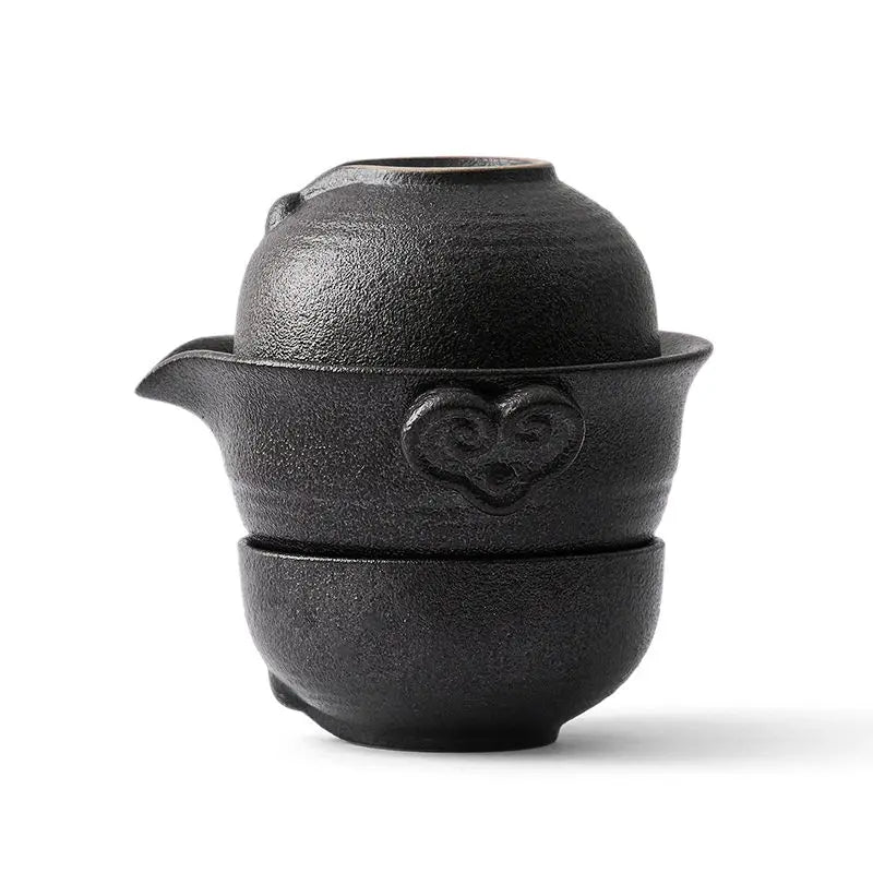 DecorBites™ Kung Fu Tea Set: Teapot, 2 Teacups, Travel Green Tea Cups, Ceramic Gaiwan