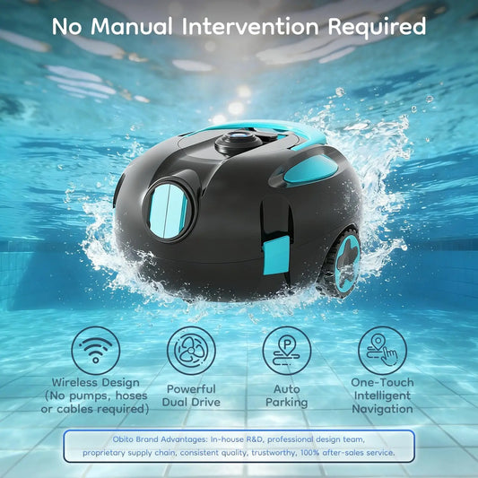 2026 Model Cordless Automatic Pool Cleaning Robot – Suitable for All Pool Types; Features 17,000 L/h Suction Power, Dual Roller Brushes, a 180-Micron Filter Tray, and a 2.2L Debris Bin. Portable Design Compatible with Depth