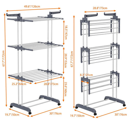 Foldable Plastic Clothes Drying Rack Laundry 4-Tier, Moveable Clothes Horse