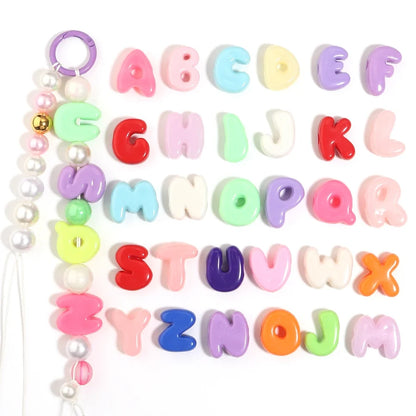 20-30pcs/lot Big Hole Cartoon English Letters Acrylic Beads Colored