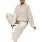 Women's Fuzzy Fleece Pajamas Set Winter Plush Pullover Hoodies And Pants Lounge Set Fluffy 2 Piece Sleepwear
