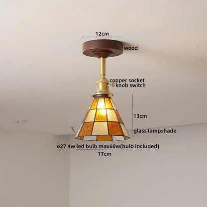 DecorBites™ Green Glass LED Ceiling Lights: Modern Copper Wood Indoor Lamp